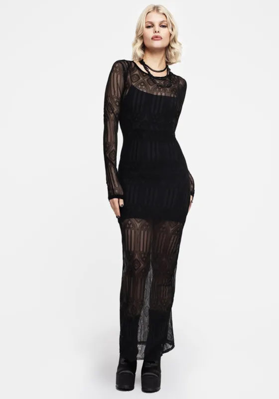 Cloister Flocked Mesh Maxi Dress sold by Disturbia