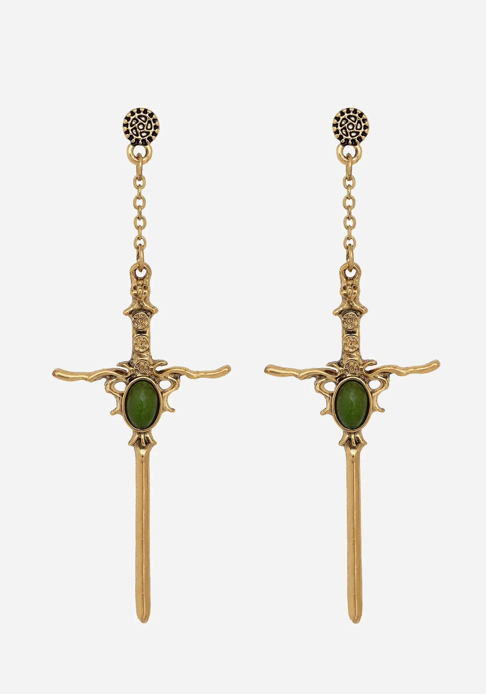 Galatine Green Stone Sword Earrings - Gold sold by Disturbia product image thumbnail 2