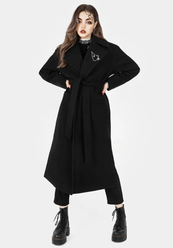Meltdown Oversized Coat with Brooch - Black sold by Disturbia