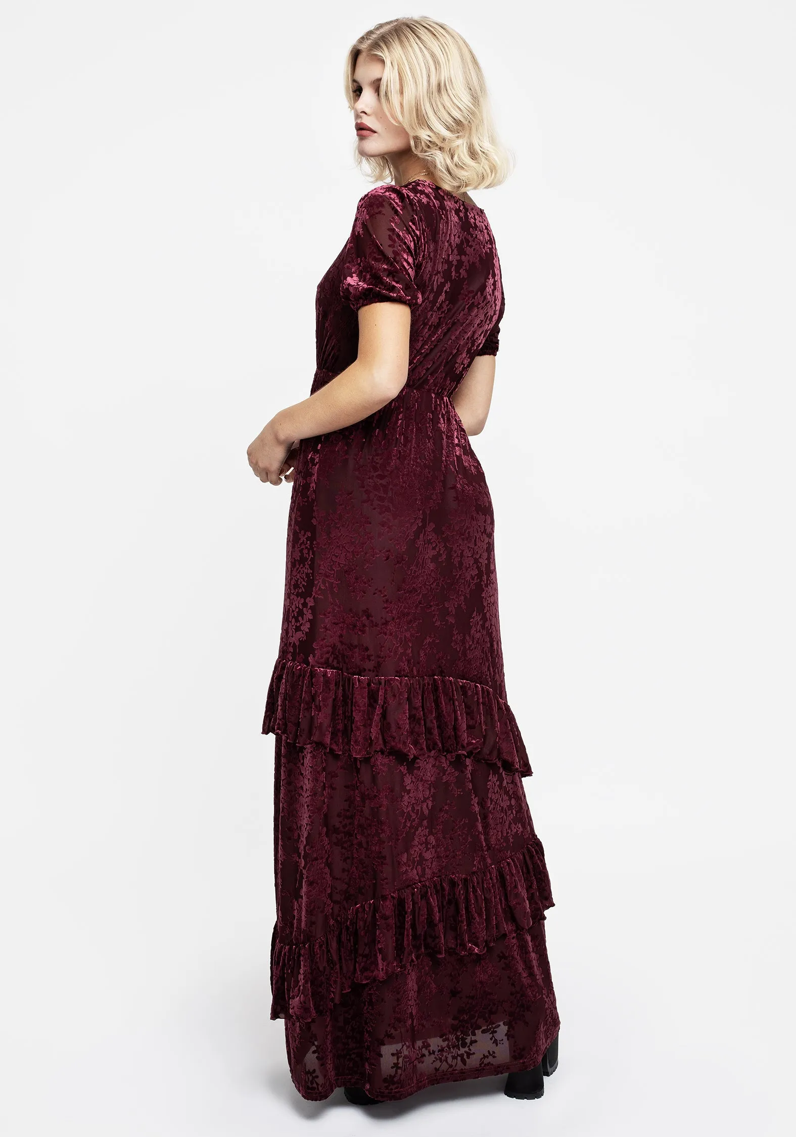 Monotropa Floral Flocked Velour Frill Midaxi Dress sold by Disturbia product image thumbnail 3