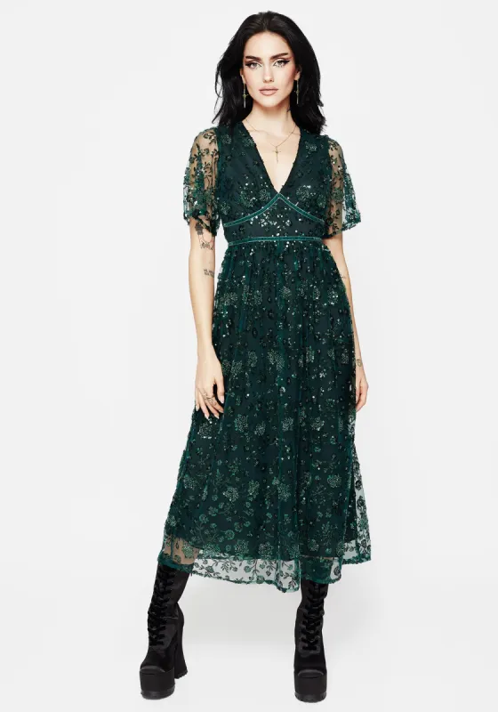 Glimmer Embroidered Sequin Lace Angel Sleeve Midaxi Dress sold by Disturbia