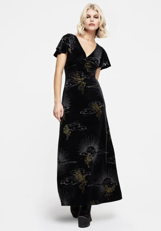 Adelina Foil Print Velour Midaxi Dress sold by Disturbia