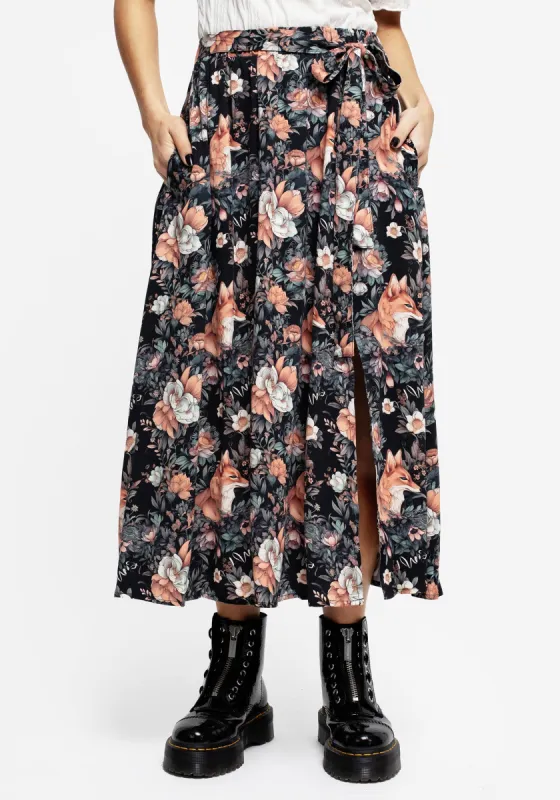 Reynard Fox Floral Print Midi Skirt sold by Disturbia