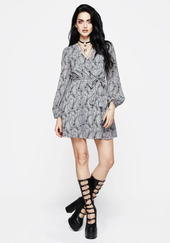 Rosethorn Flocked Velour Chiffon Faux Wrap Mini Dress - Blue sold by Disturbia