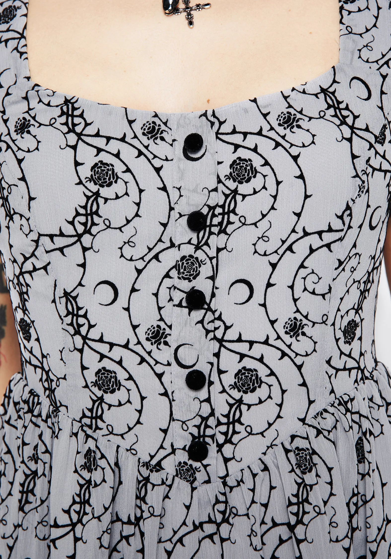 Rosethorn Flocked Velour Puff Sleeve Midaxi Dress - Blue sold by Disturbia product image thumbnail 2