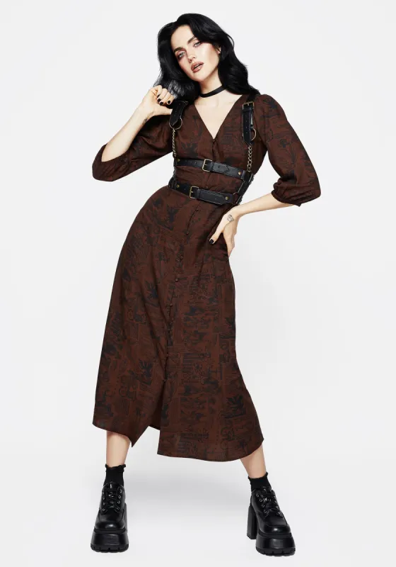 Daemonologie Woodcut Print Button Up Midaxi Dress sold by Disturbia