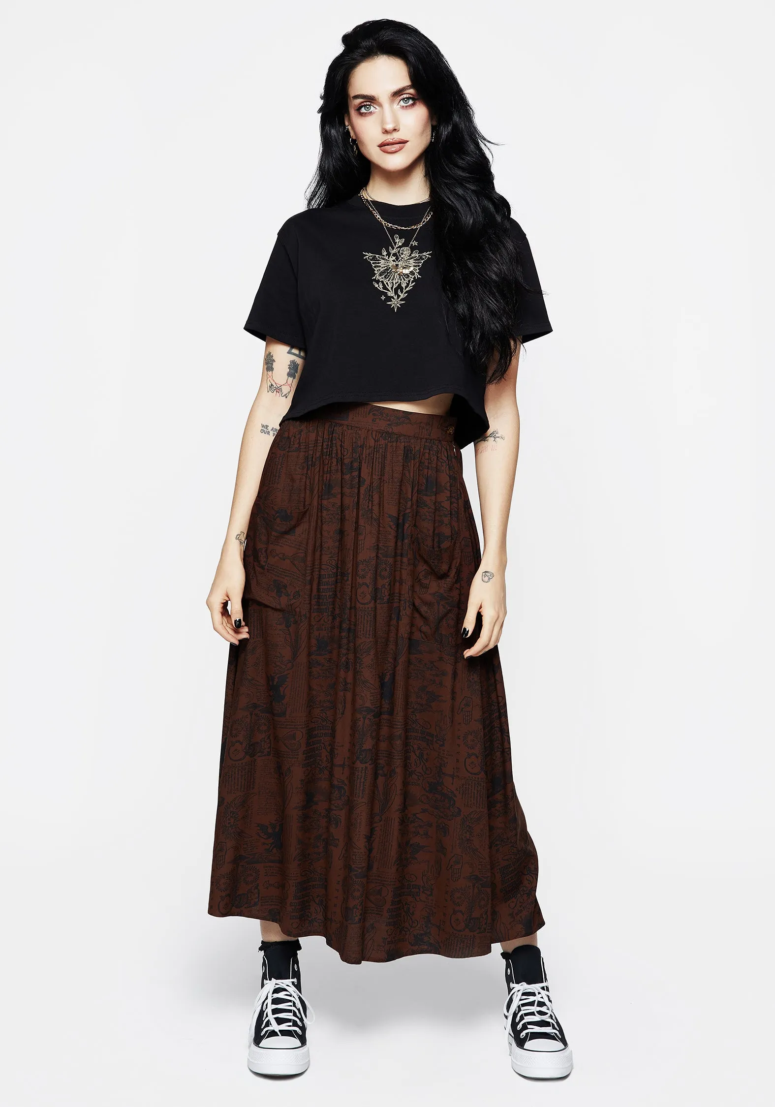 Daemonologie Woodcut Print Midaxi Skirt sold by Disturbia product image thumbnail 4