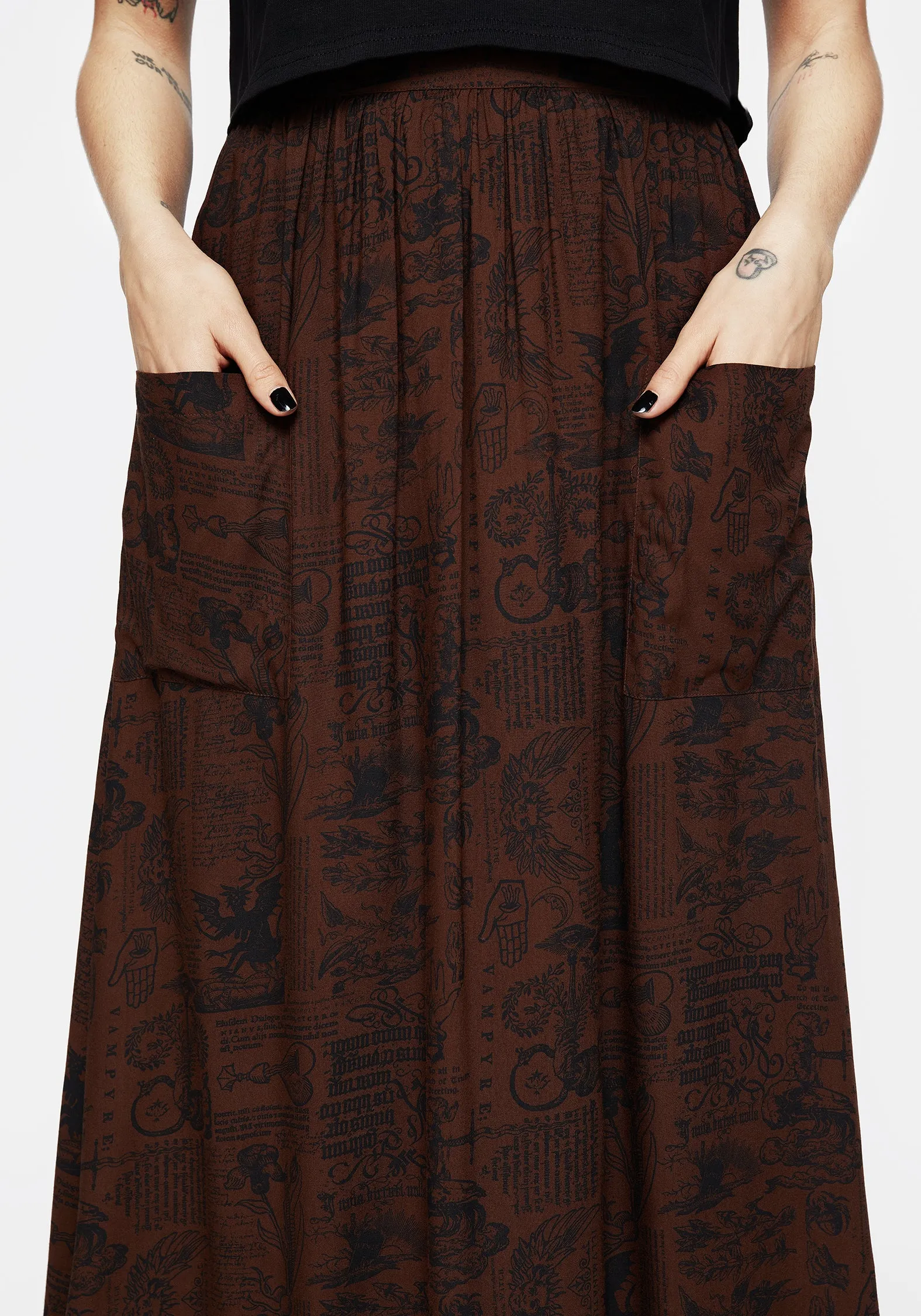 Daemonologie Woodcut Print Midaxi Skirt sold by Disturbia product image thumbnail 5