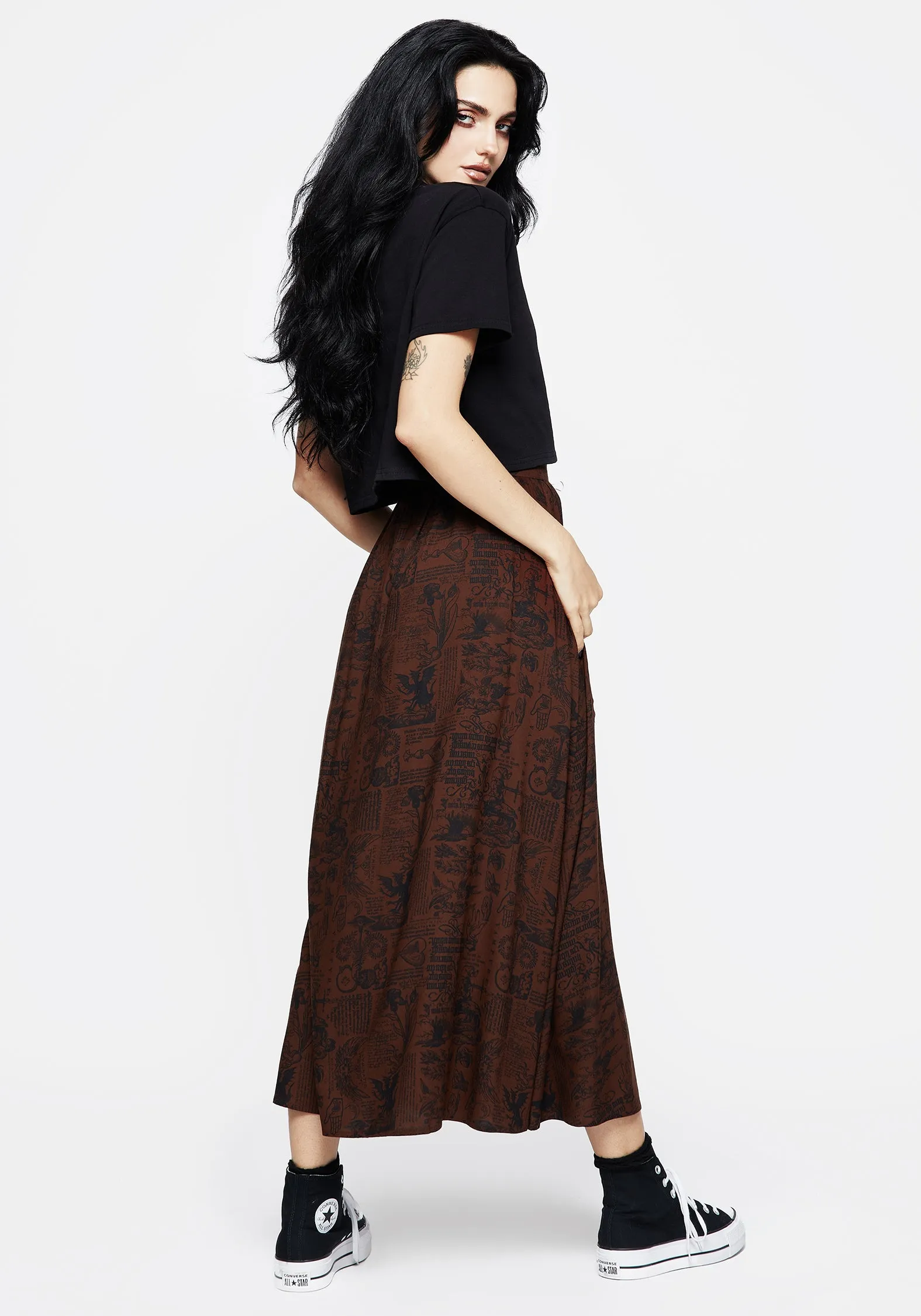 Daemonologie Woodcut Print Midaxi Skirt sold by Disturbia product image thumbnail 3