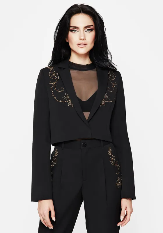 Vanitas Thorn Embroidered Crop Blazer sold by Disturbia