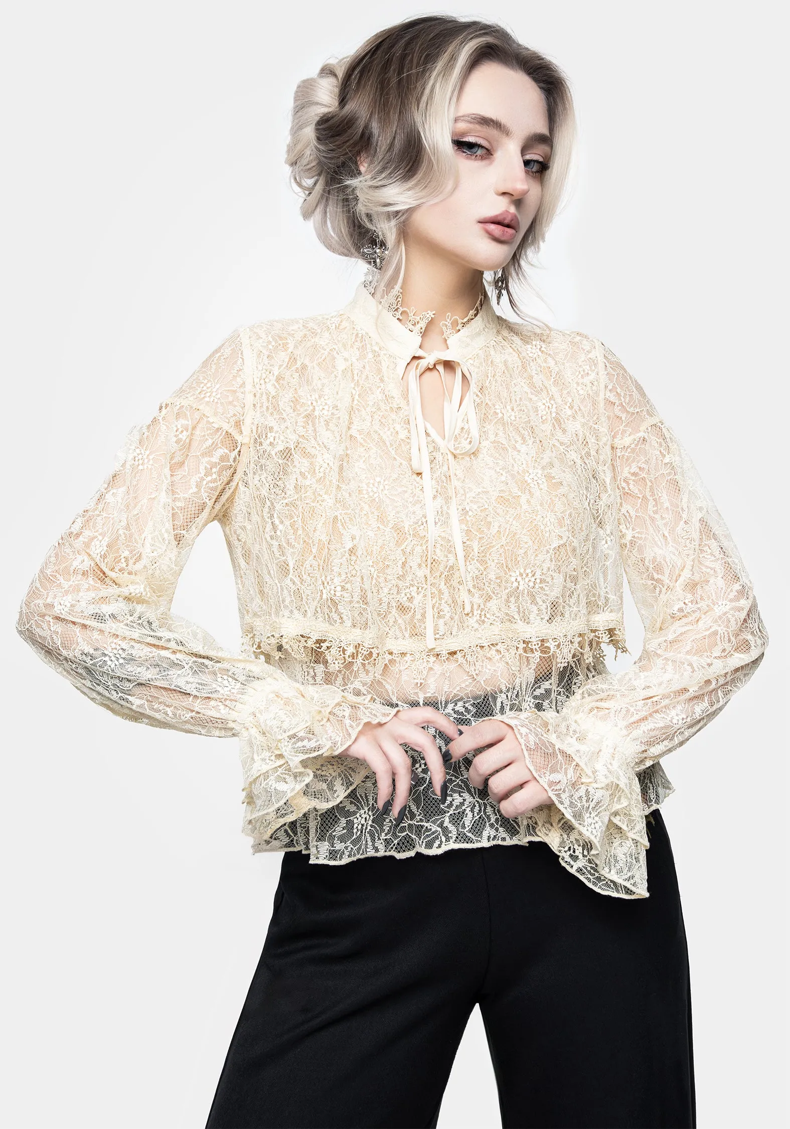 Wither Floral Lace Blouse Top sold by Disturbia