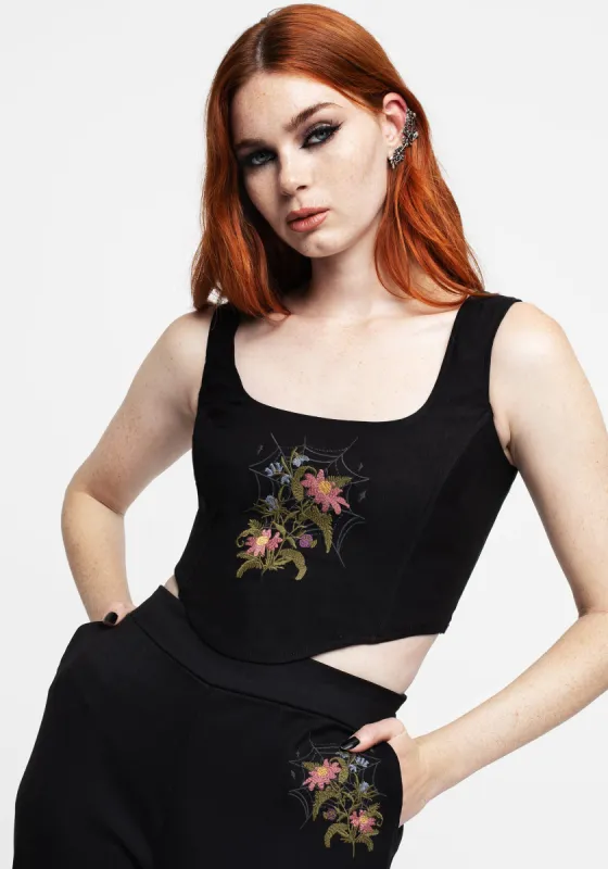 Cleome Floral Spiderweb Embroidered Corset Top sold by Disturbia
