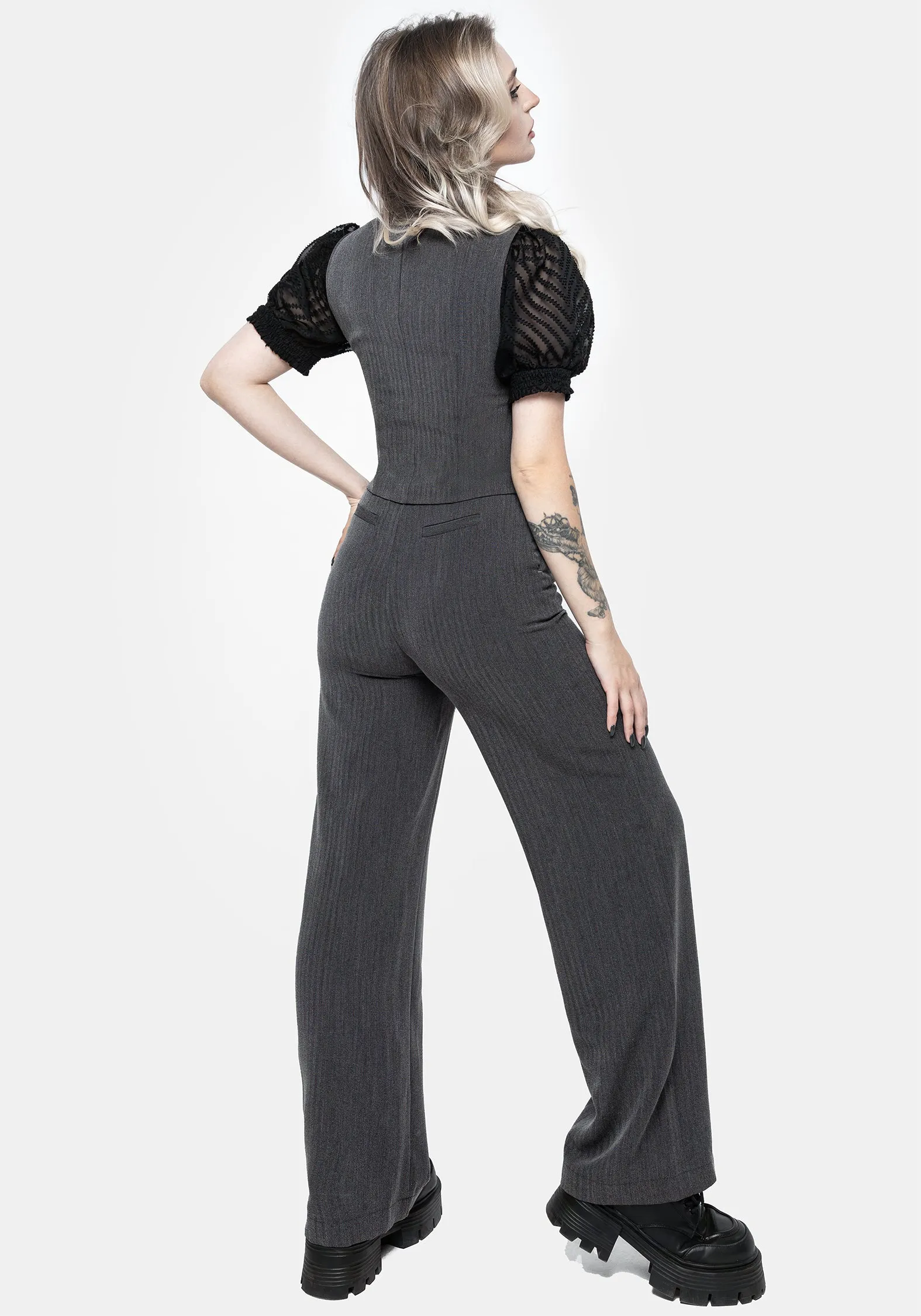 Moonage Herringbone Asymmetric Waistcoat - Grey sold by Disturbia product image thumbnail 3