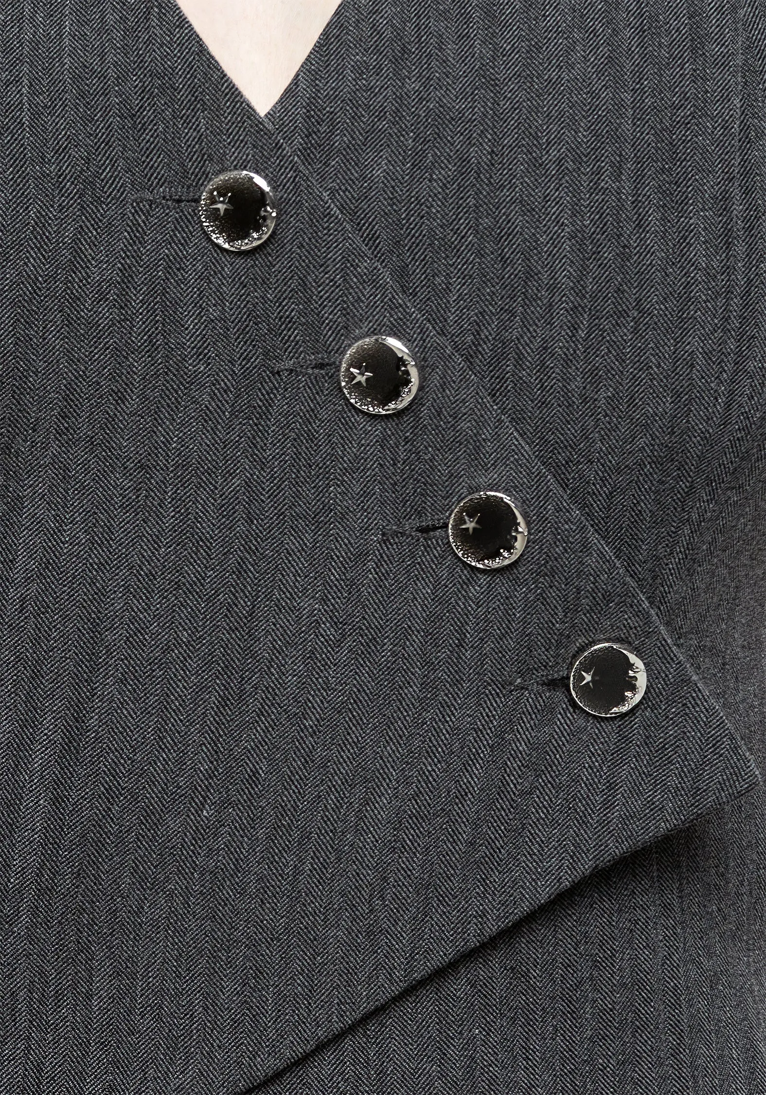 Moonage Herringbone Asymmetric Waistcoat - Grey sold by Disturbia product image thumbnail 2