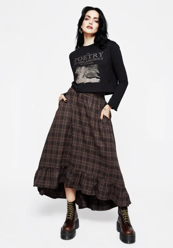Embla Check Ruffle Maxi Skirt sold by Disturbia