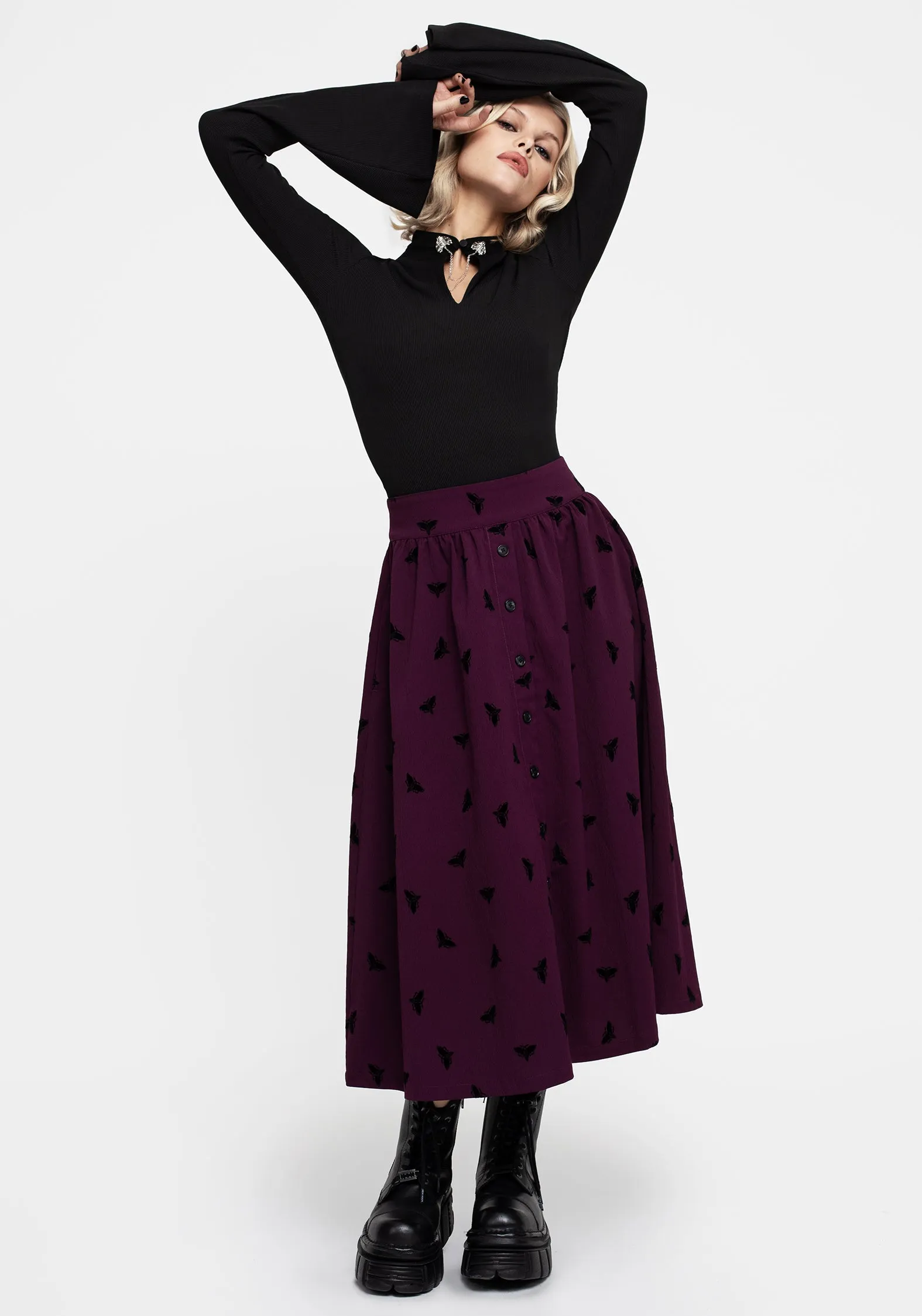 Styx Moth Flocked Velour Print Midi Skirt sold by Disturbia product image thumbnail 4