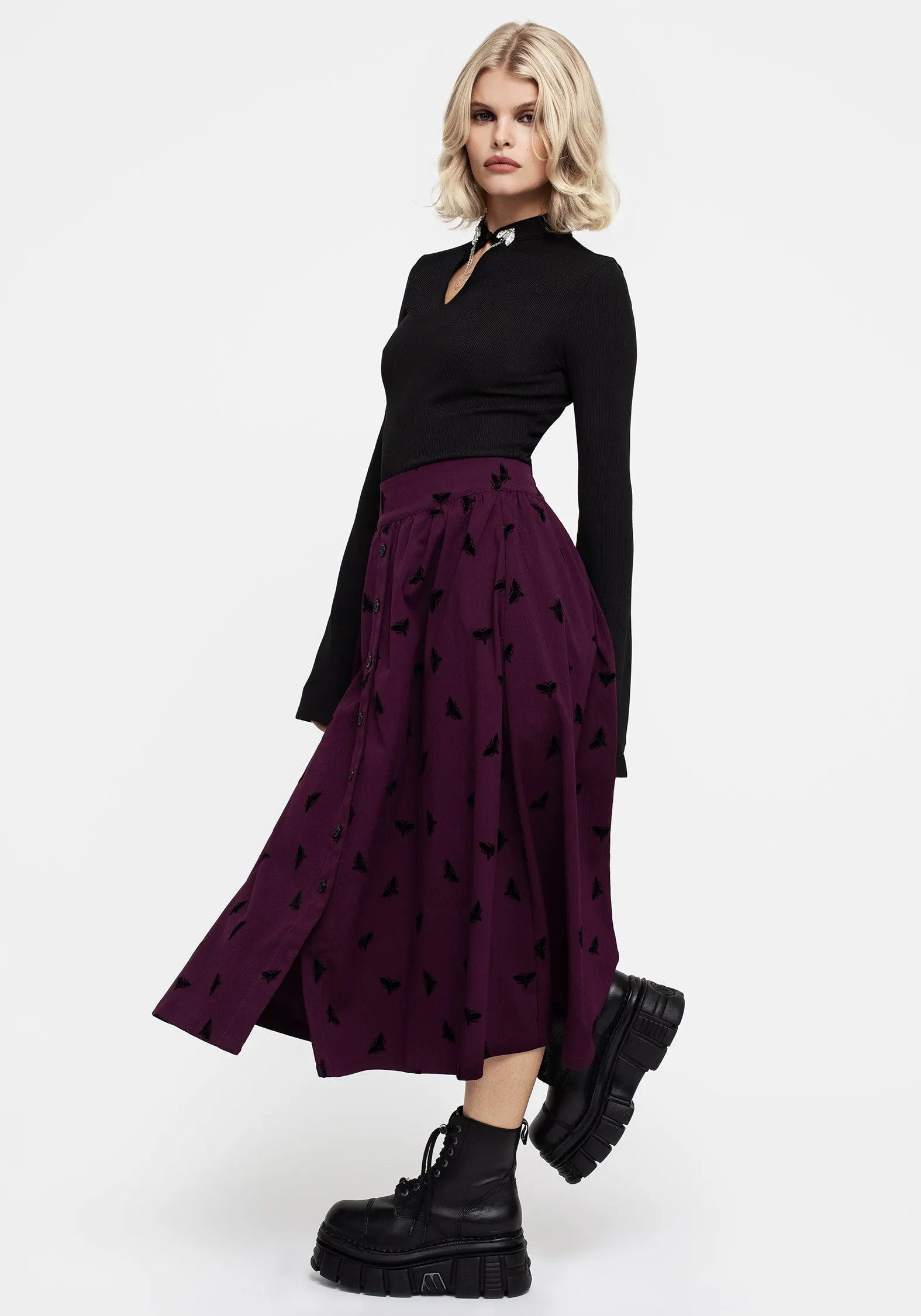 Styx Moth Flocked Velour Print Midi Skirt sold by Disturbia product image thumbnail 5