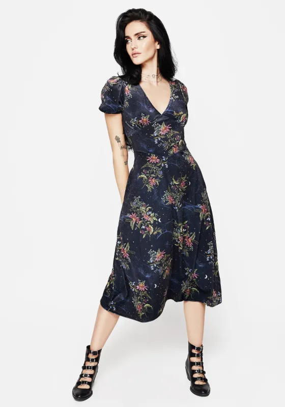 Cleome Floral Spiderweb Velour Corset Midi Dress sold by Disturbia