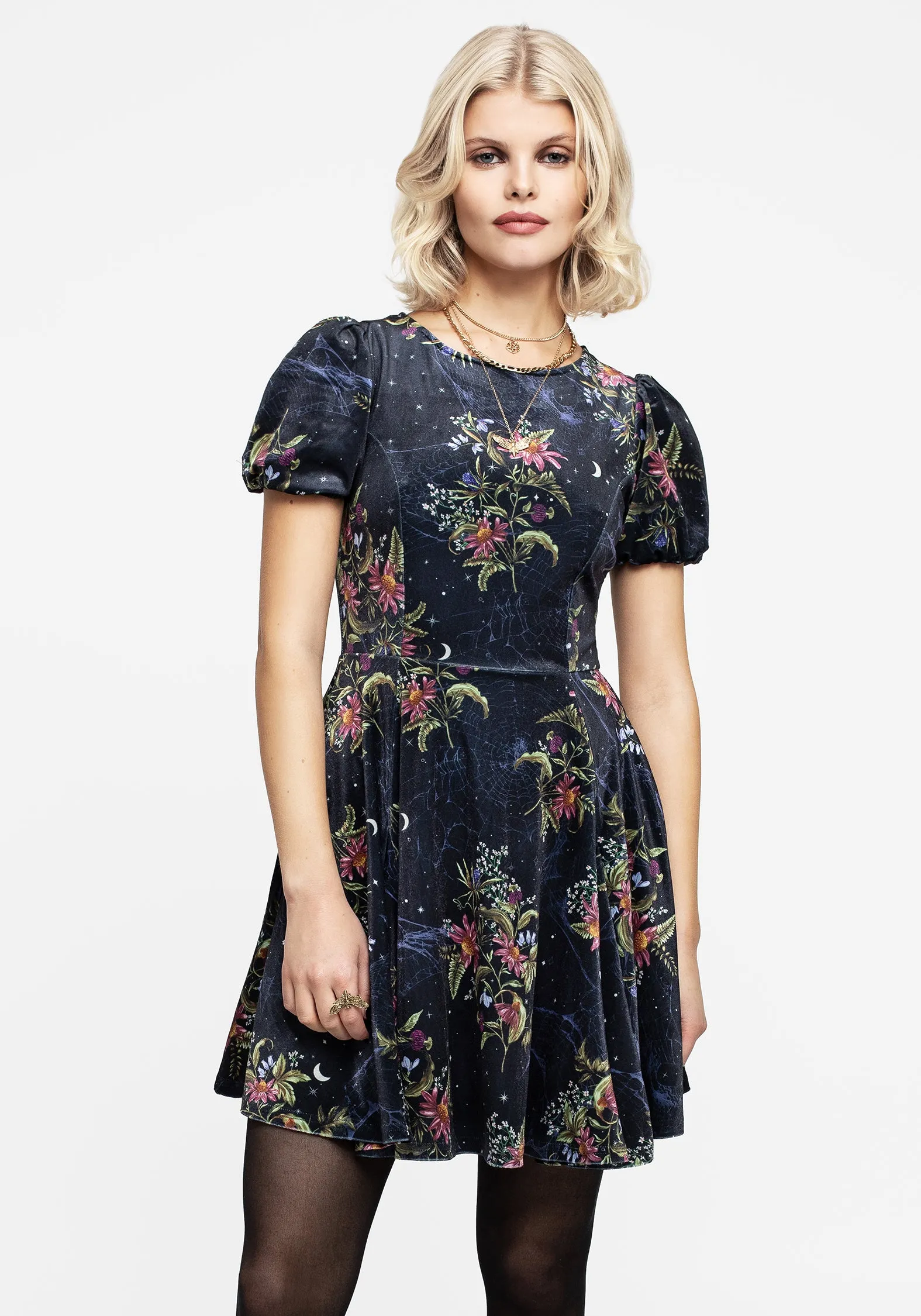 Cleome Floral Spiderweb Velour Mini Dress sold by Disturbia