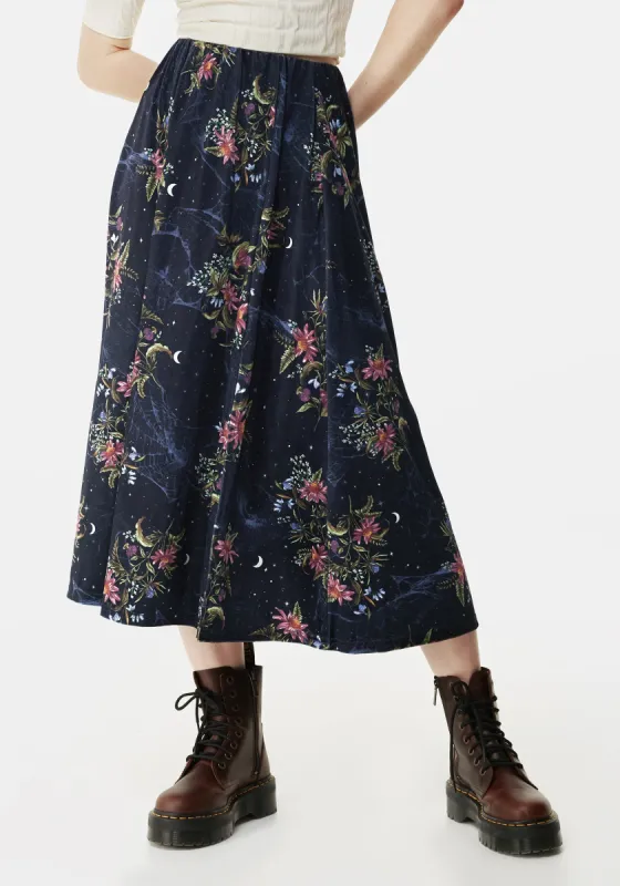 Cleome Floral Spiderweb Velour Midi Skirt sold by Disturbia
