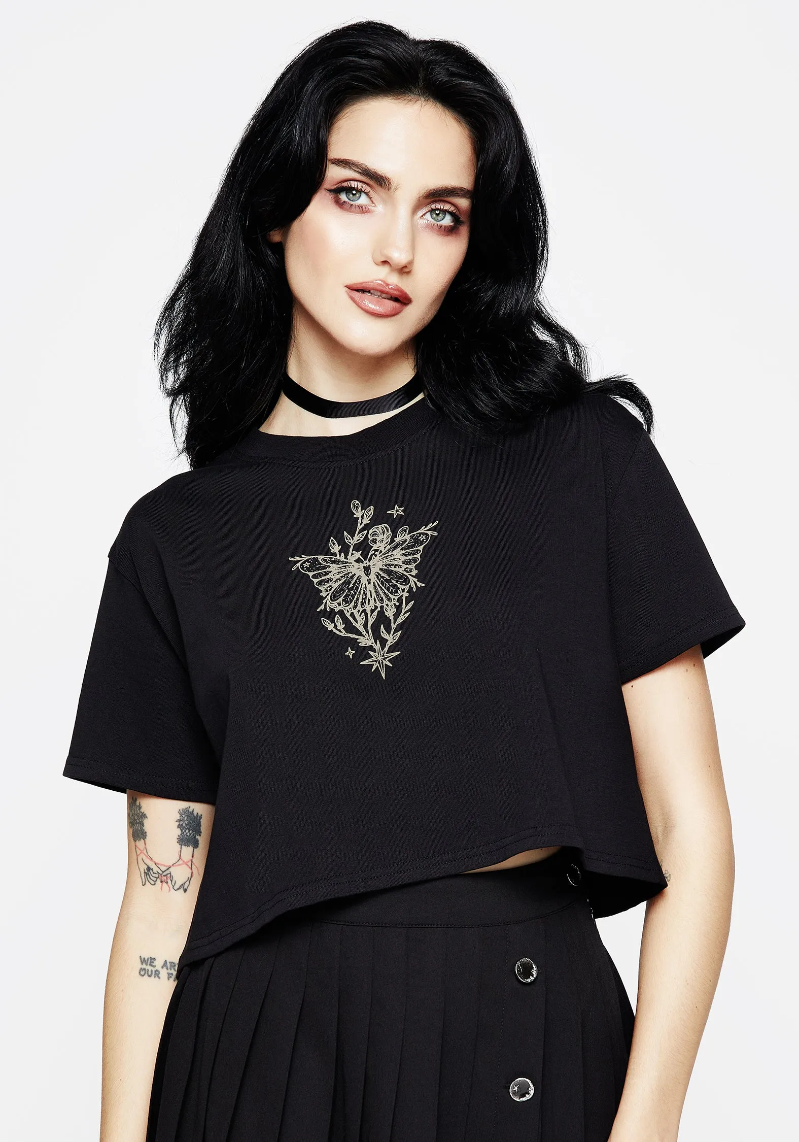 Hawkmoth Graphic Print Boxy Crop Tee sold by Disturbia