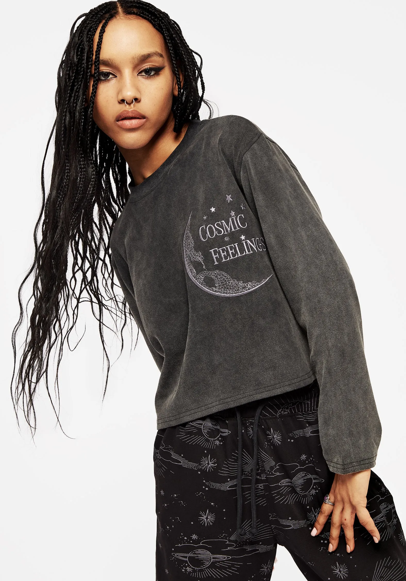 Cosmic Long Sleeve Crop Pyjama Top sold by Disturbia product image thumbnail 2