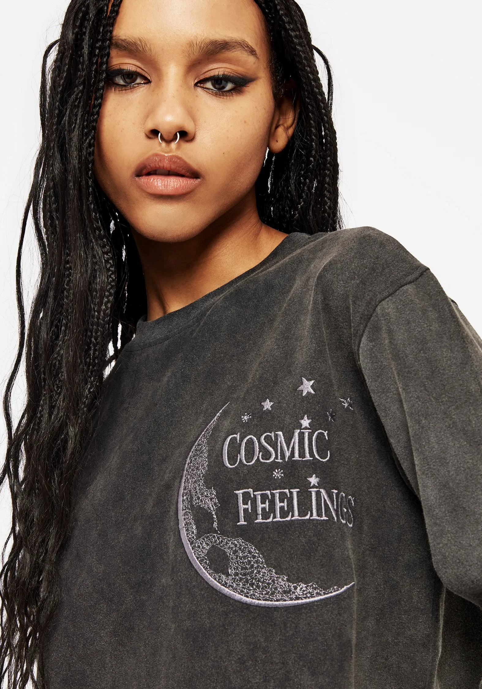 Cosmic Long Sleeve Crop Pyjama Top sold by Disturbia