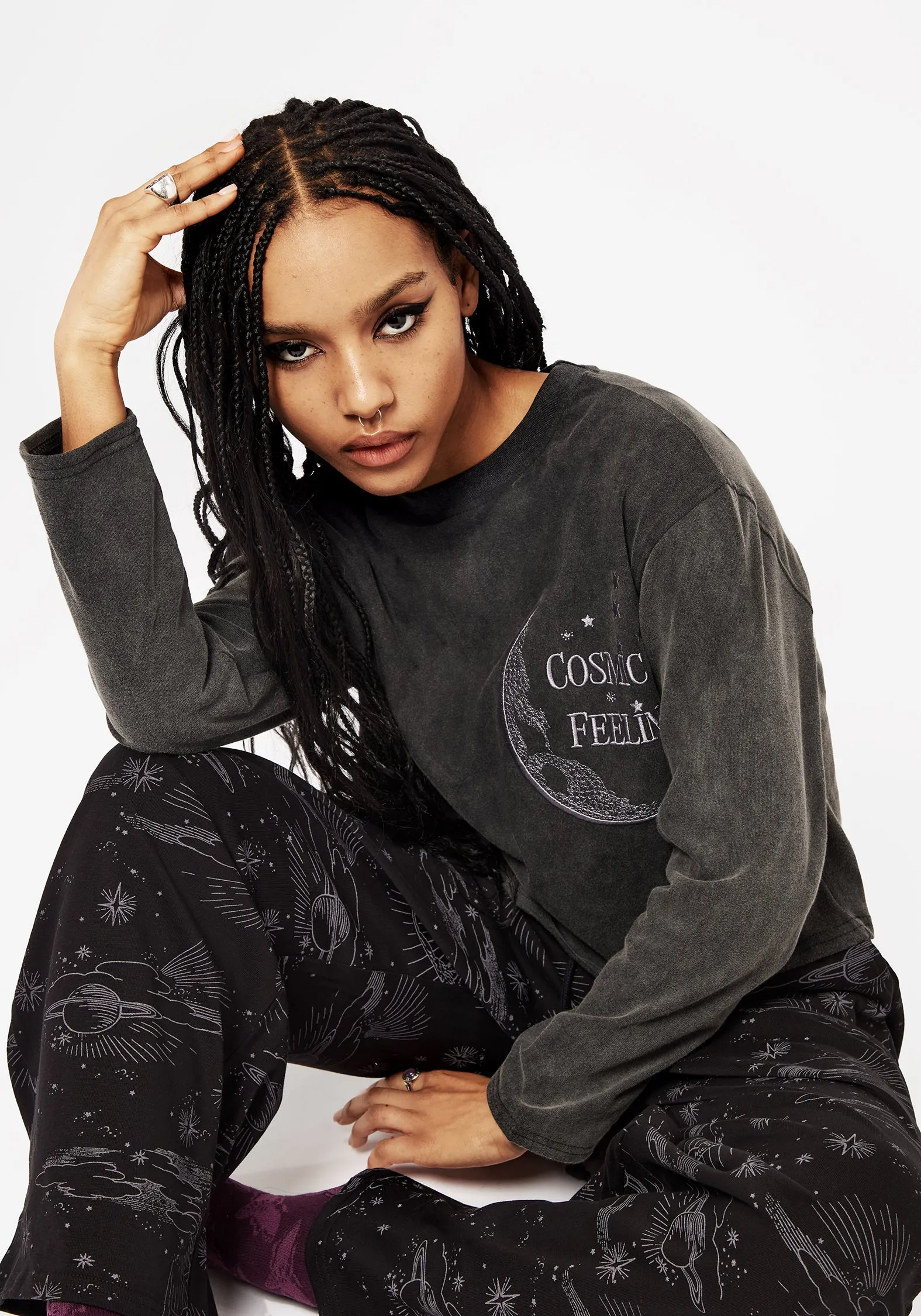 Cosmic Long Sleeve Crop Pyjama Top sold by Disturbia product image thumbnail 5