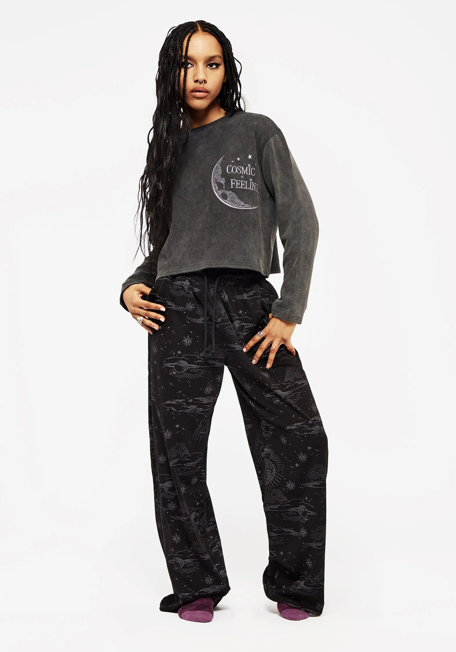 Cosmic Long Sleeve Crop Pyjama Top sold by Disturbia product image thumbnail 4
