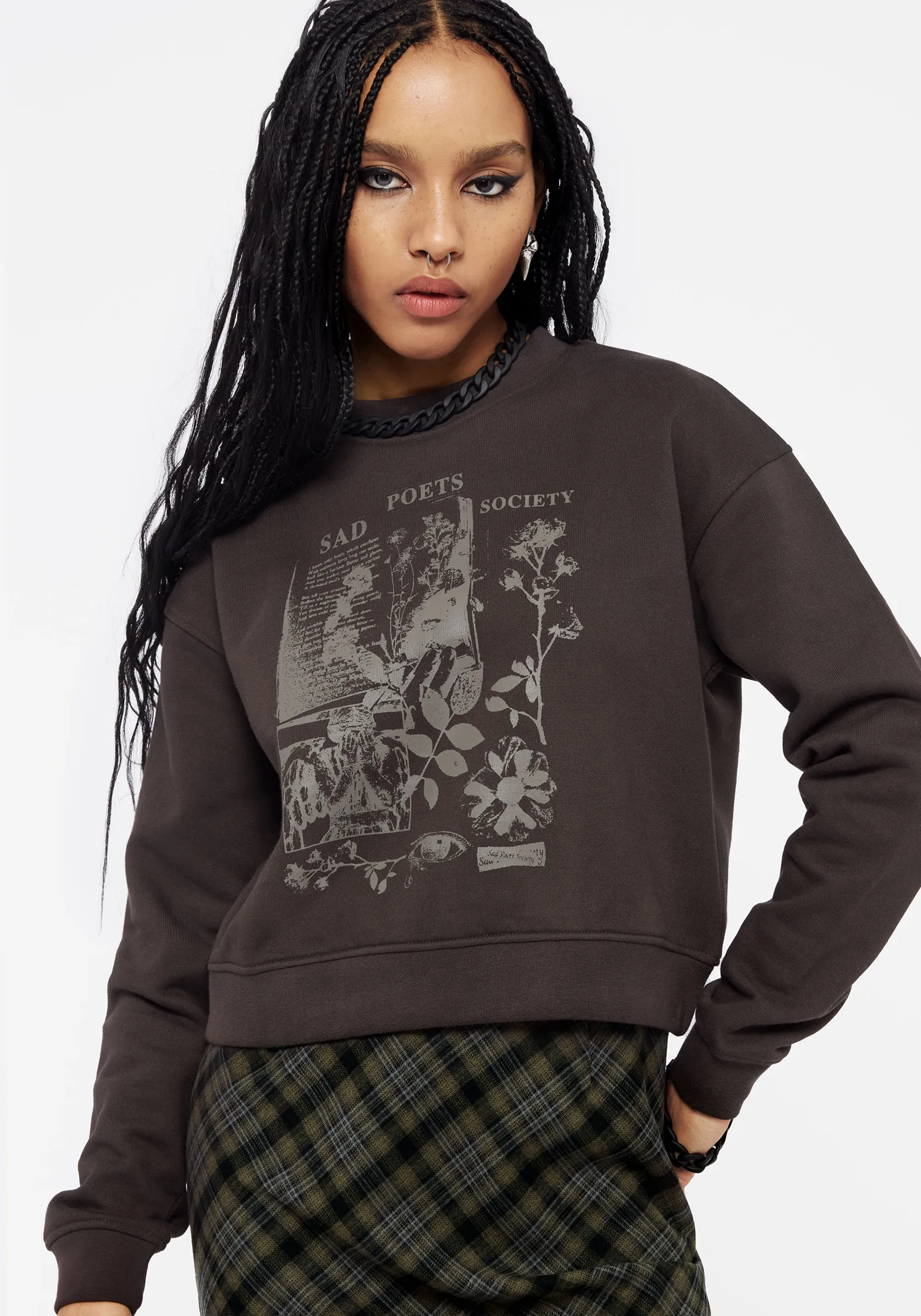 Sad Poets Graphic Print Crop Sweater sold by Disturbia
