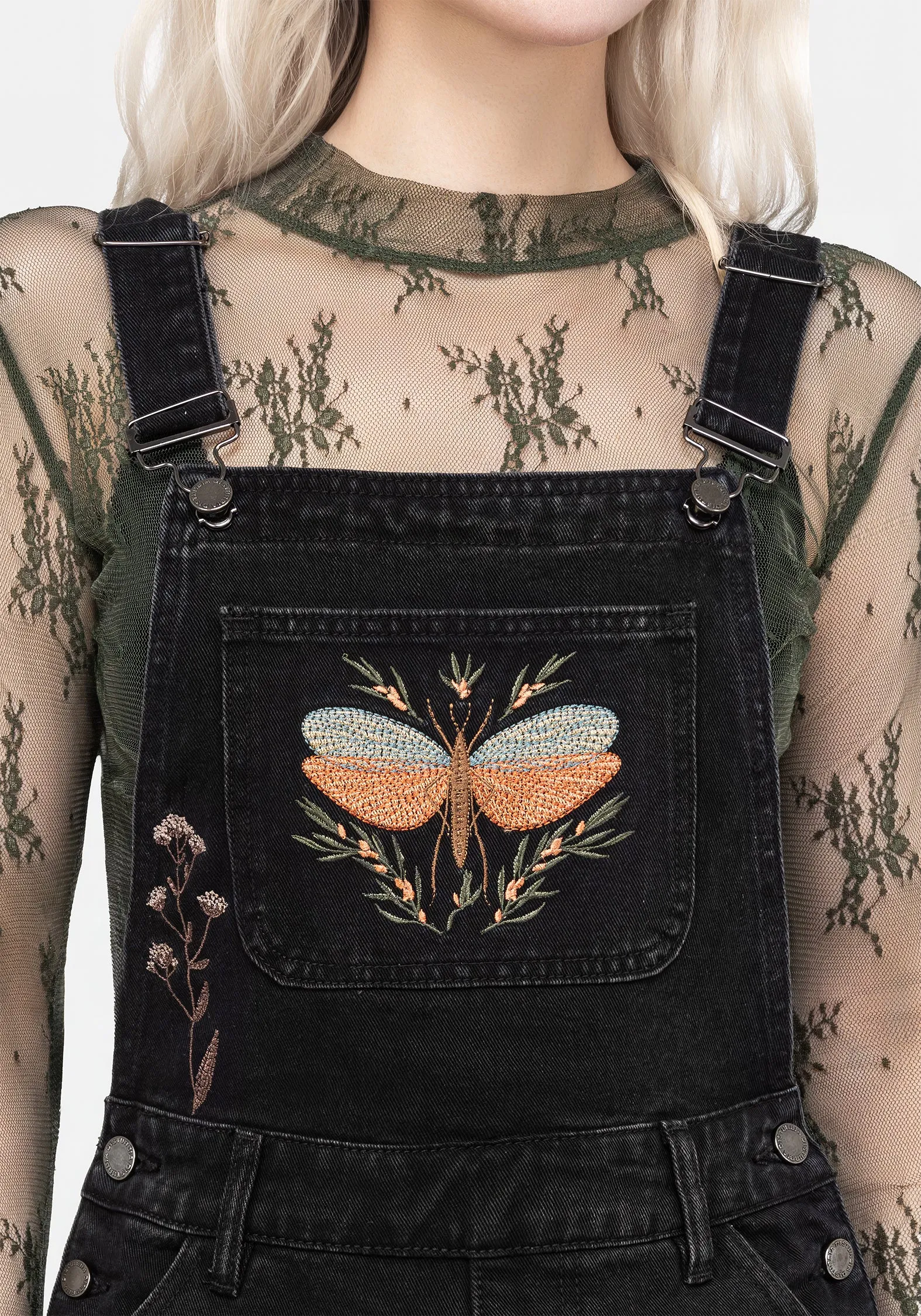 Griffinfly Embroidered Distressed Denim Dungarees sold by Disturbia product image thumbnail 2