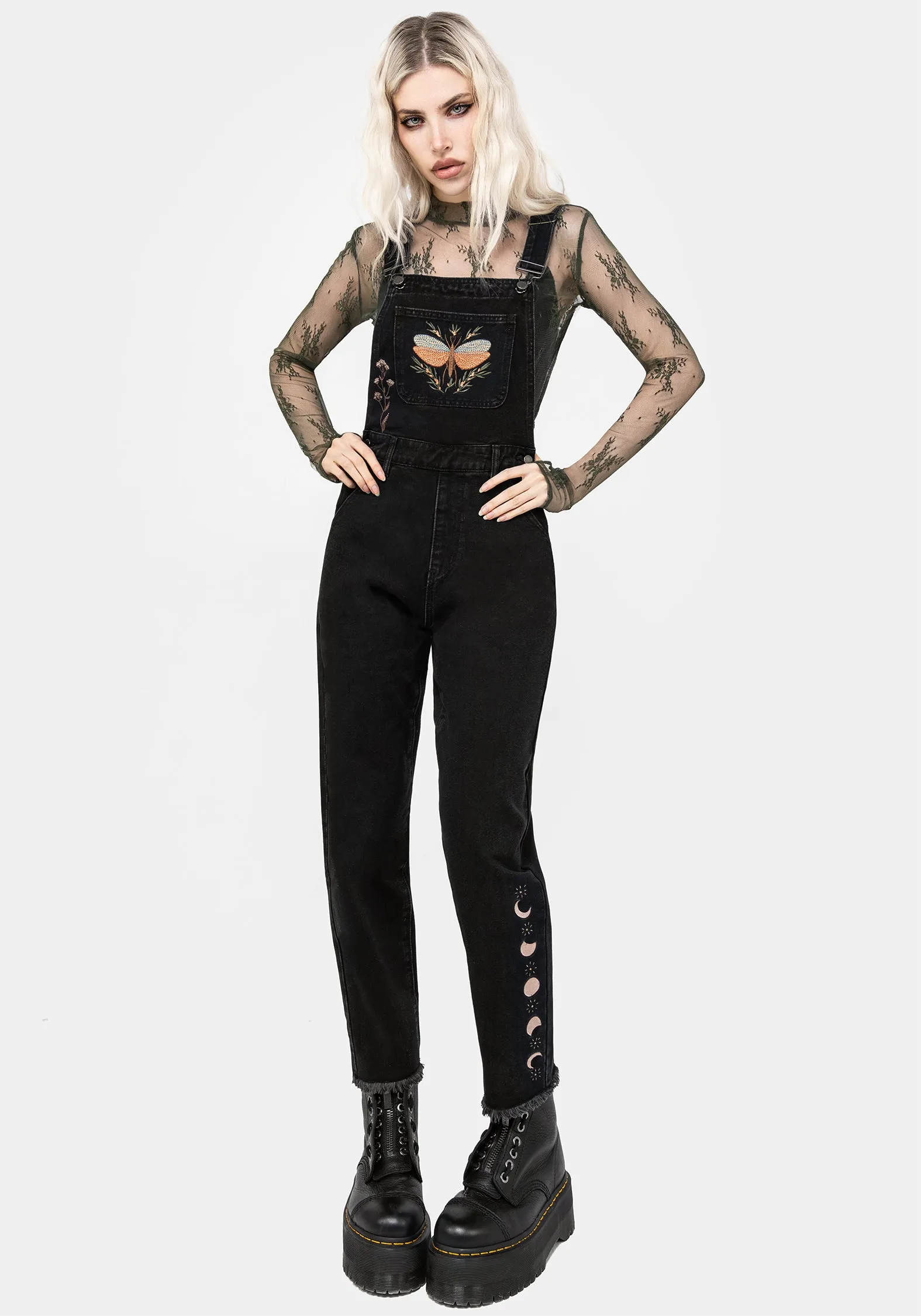 Griffinfly Embroidered Distressed Denim Dungarees sold by Disturbia product image thumbnail 4