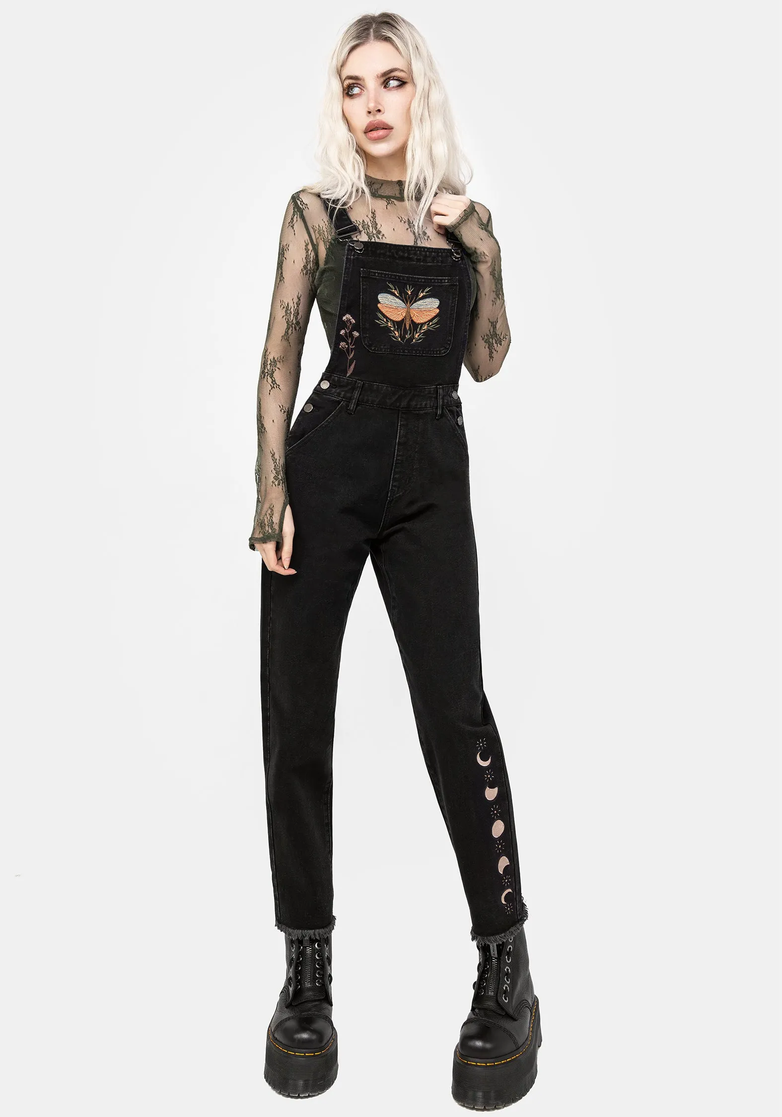 Griffinfly Embroidered Distressed Denim Dungarees sold by Disturbia