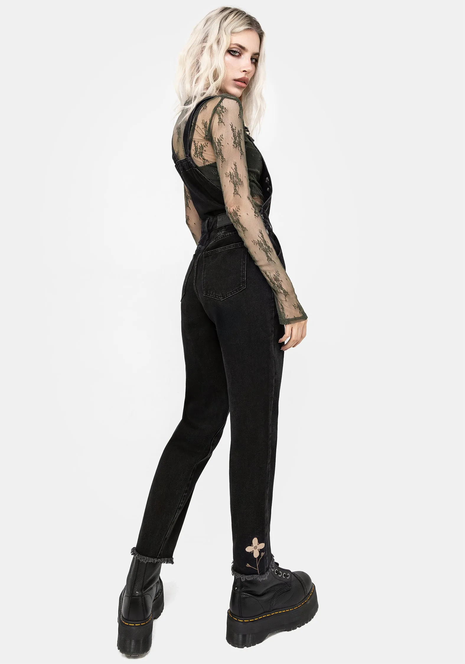 Griffinfly Embroidered Distressed Denim Dungarees sold by Disturbia product image thumbnail 3
