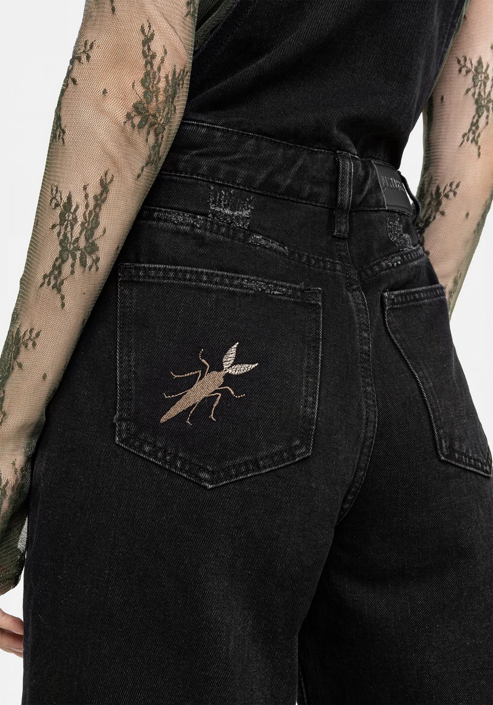 Griffinfly Embroidered Distressed Denim Dungarees sold by Disturbia product image thumbnail 5