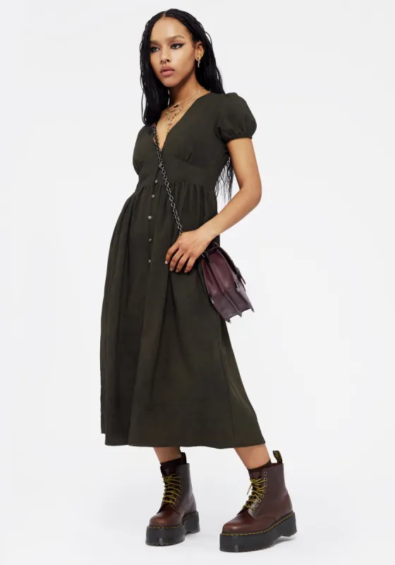 Gladys Button Up Midi Dress - Green sold by Disturbia
