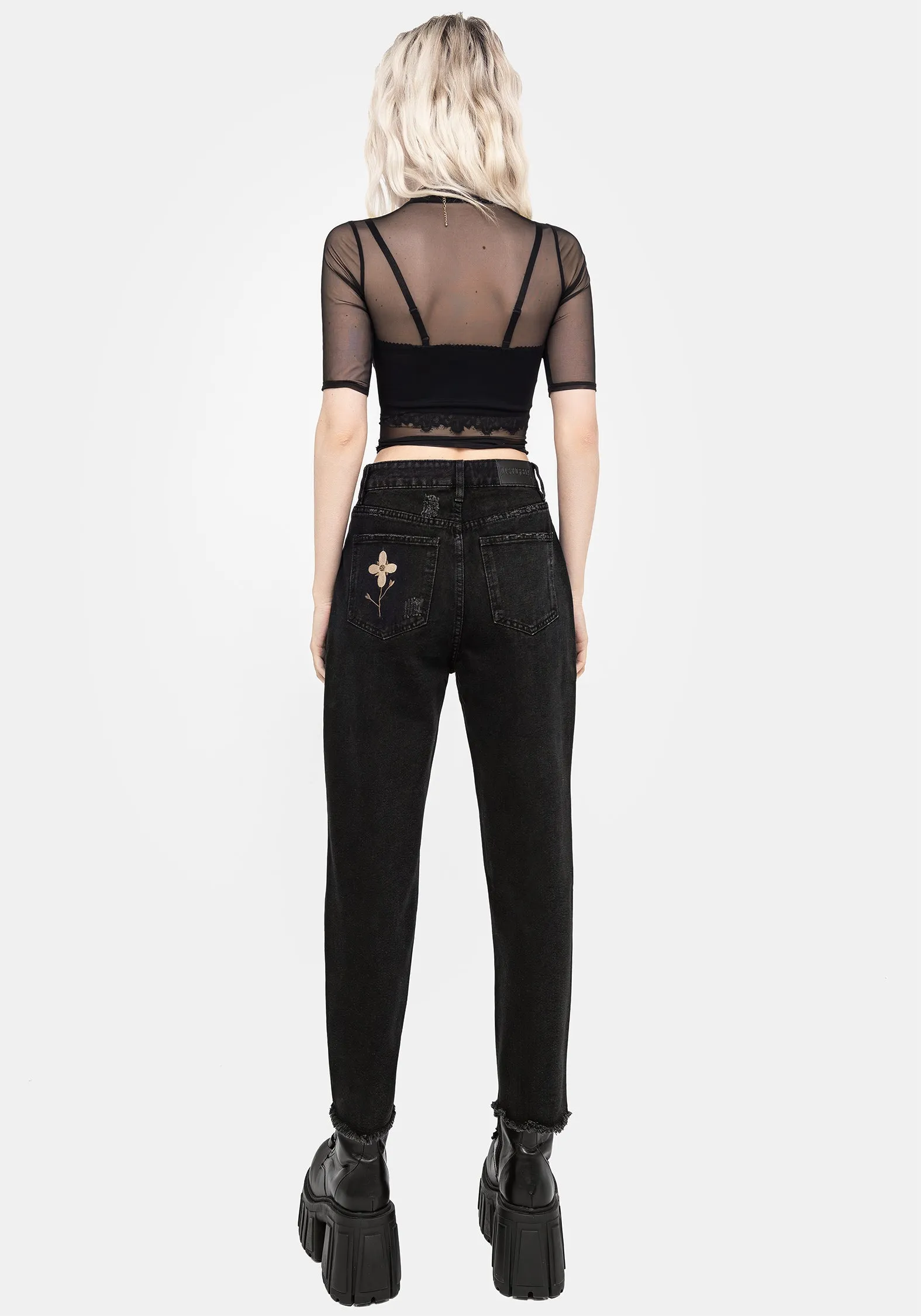 Griffinfly Embroidered Distressed Denim Mom Jeans sold by Disturbia product image thumbnail 3