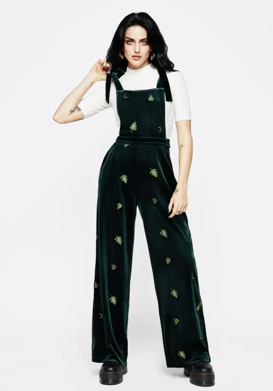Swamplife Frog Embroidered Velour Wide Leg Dungarees sold by Disturbia