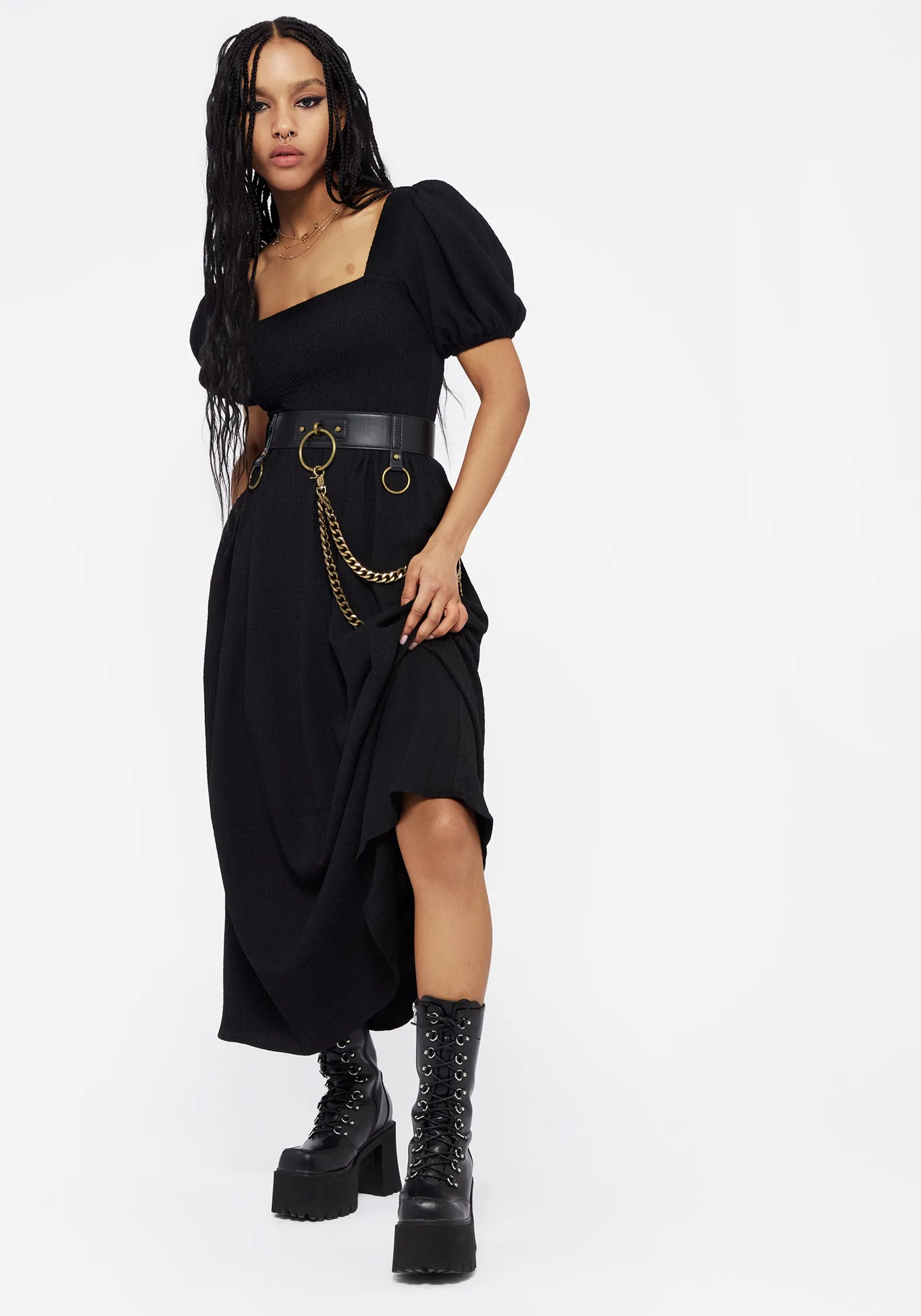 Carmine Midaxi Smock Dress - Black sold by Disturbia