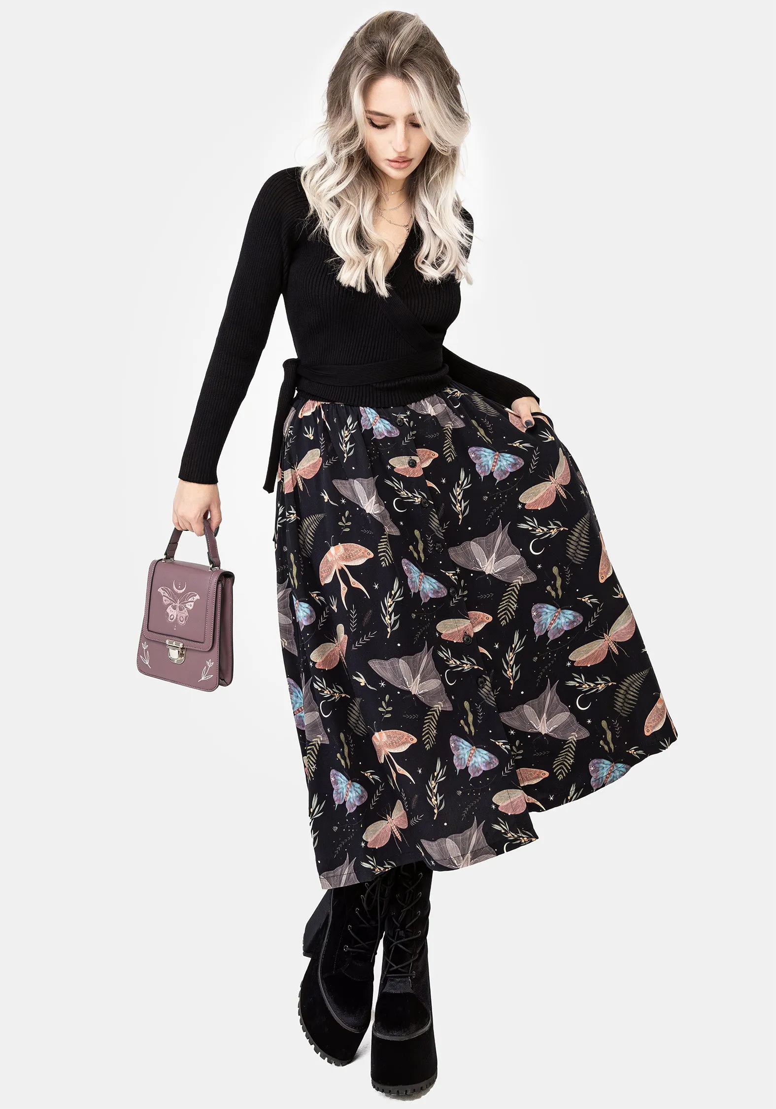 Nightmoth Button Up Midi Skirt sold by Disturbia product image thumbnail 5