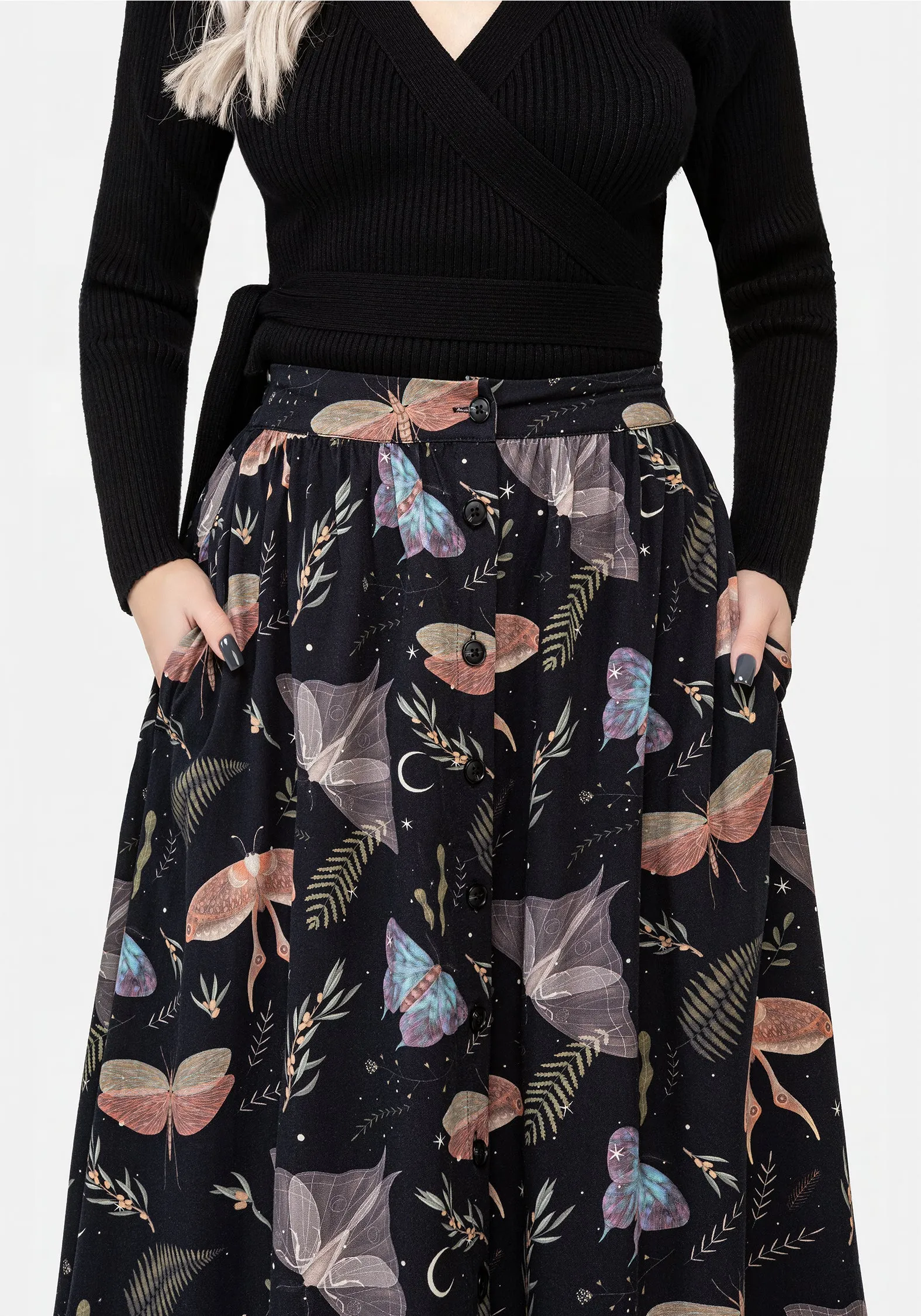 Nightmoth Button Up Midi Skirt sold by Disturbia product image thumbnail 2
