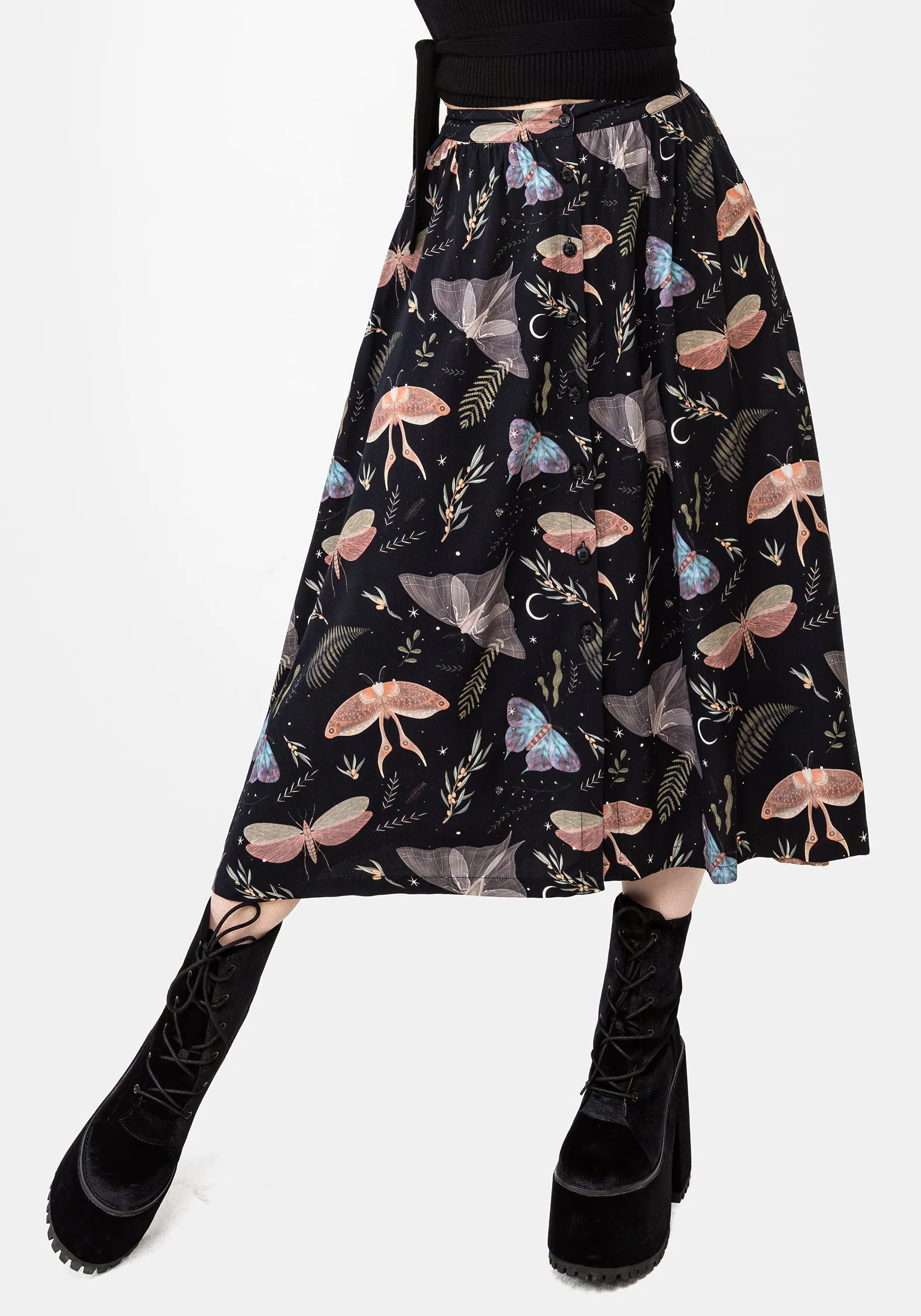 Nightmoth Button Up Midi Skirt sold by Disturbia