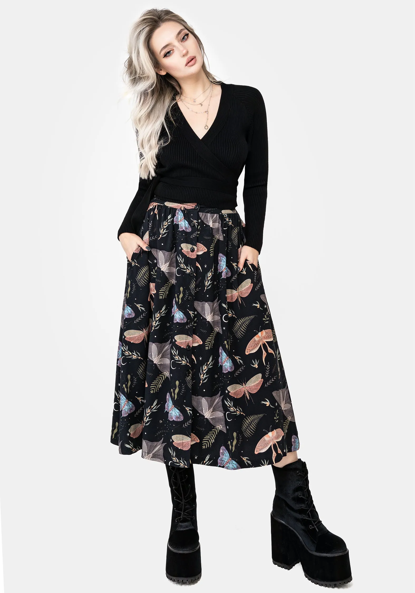 Nightmoth Button Up Midi Skirt sold by Disturbia product image thumbnail 4