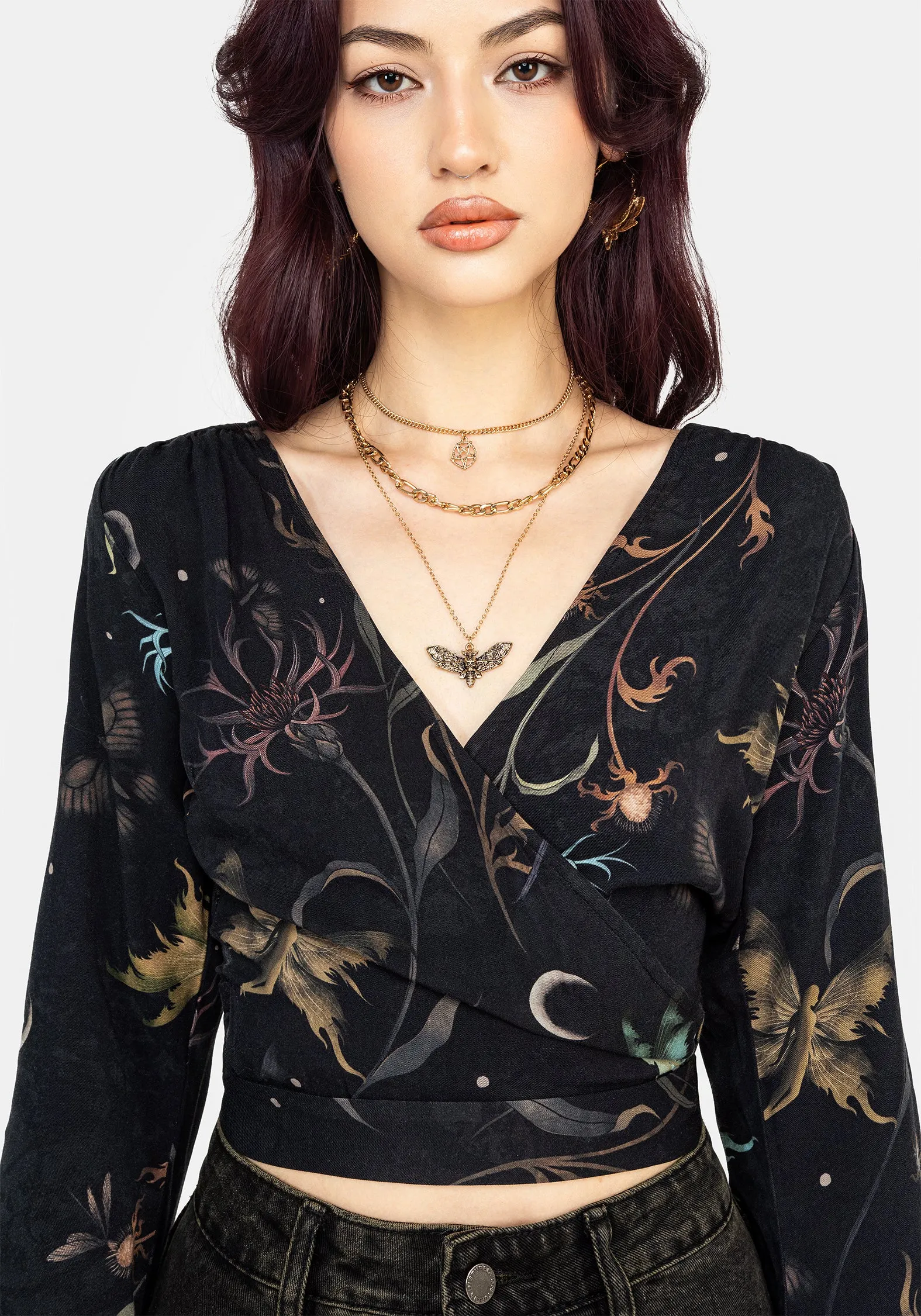 Rosanella Floral Print Flare Sleeve Wrap Top sold by Disturbia product image thumbnail 2