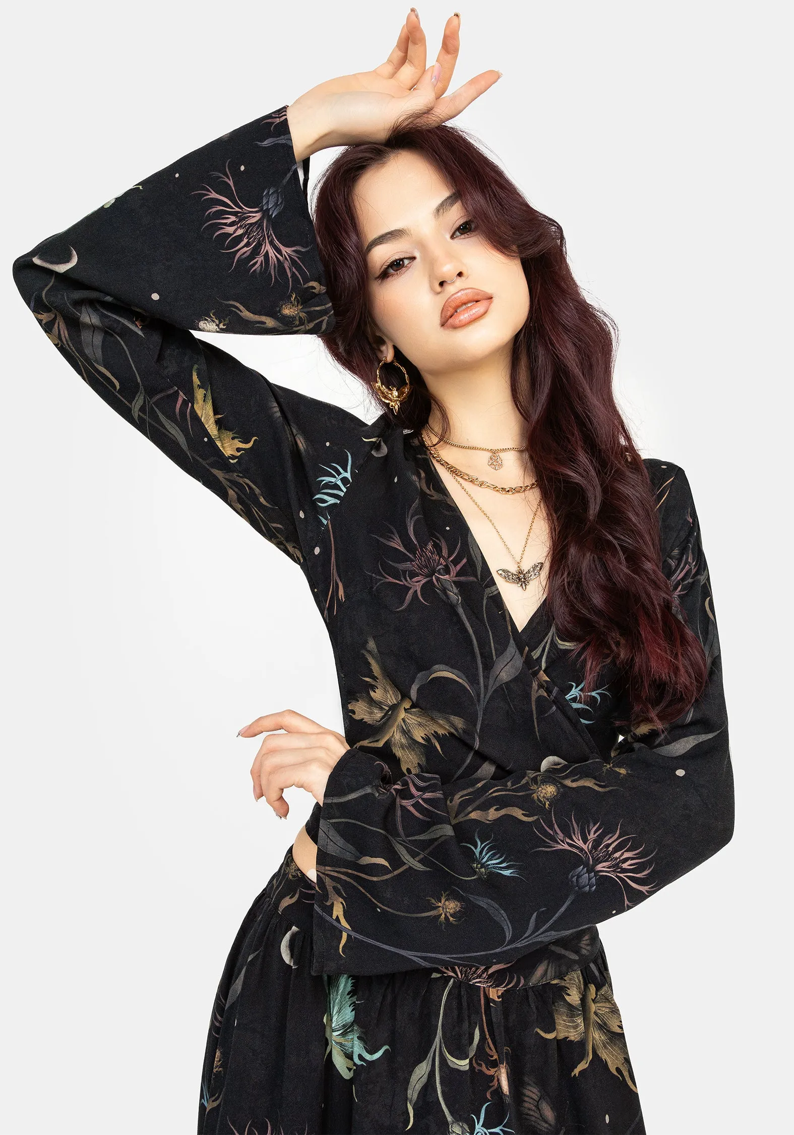 Rosanella Floral Print Flare Sleeve Wrap Top sold by Disturbia product image thumbnail 5