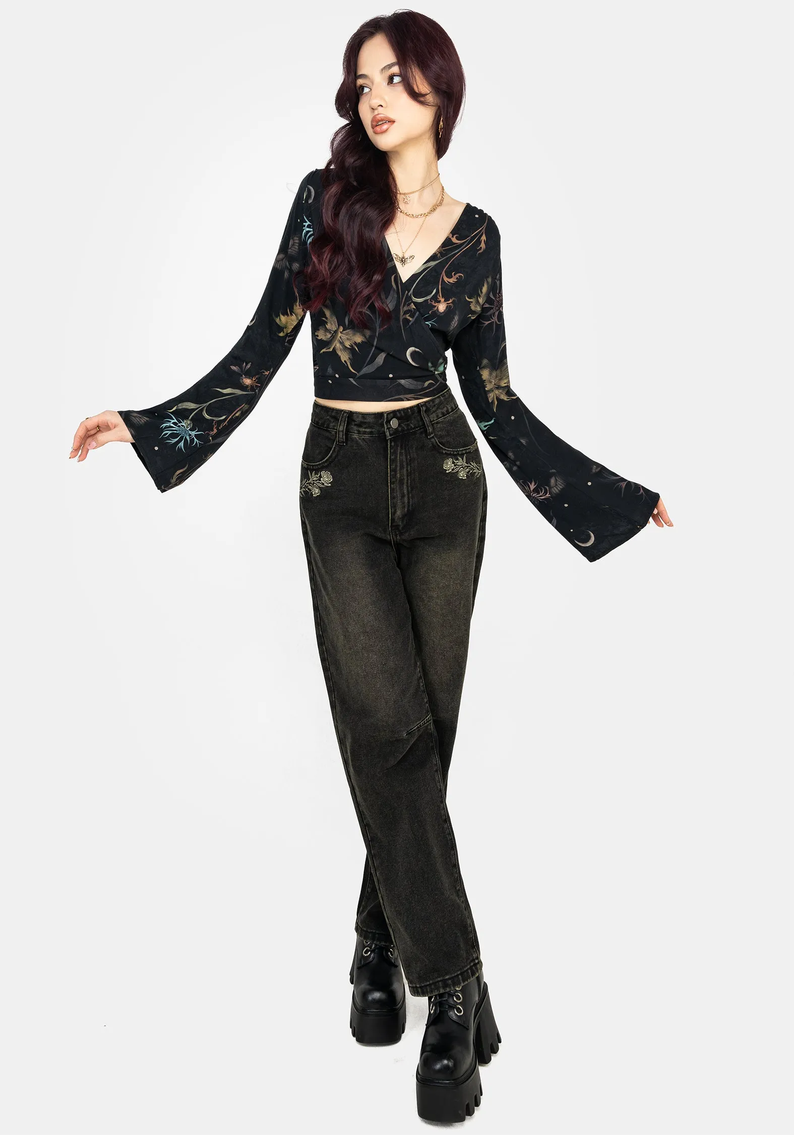 Rosanella Floral Print Flare Sleeve Wrap Top sold by Disturbia product image thumbnail 4