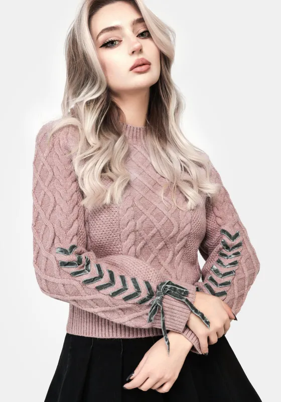 Marina Cable Knit Ribbon Lace Jumper sold by Disturbia