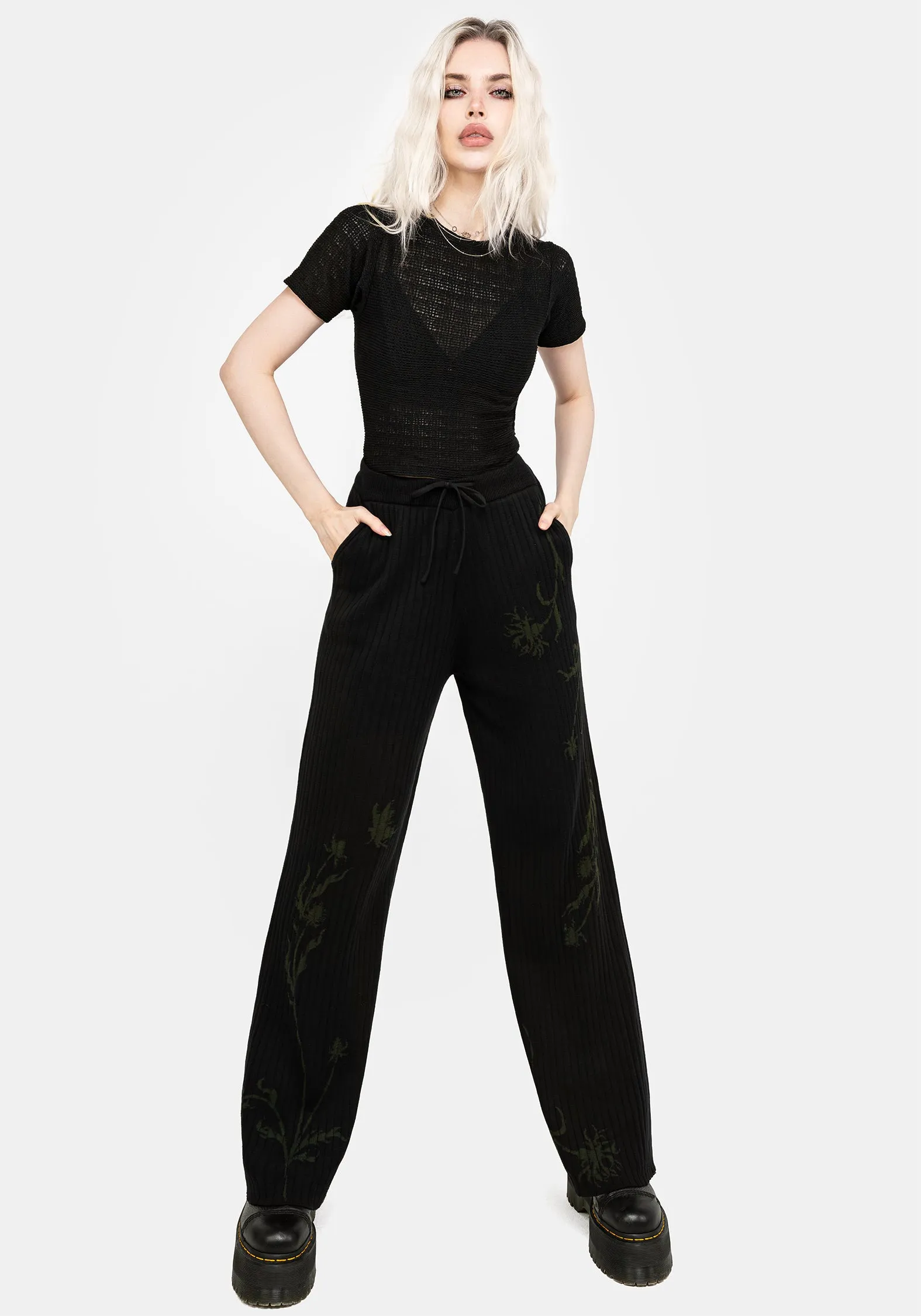 Diastella Floral Jacquard Rib Knit Trousers sold by Disturbia product image thumbnail 5