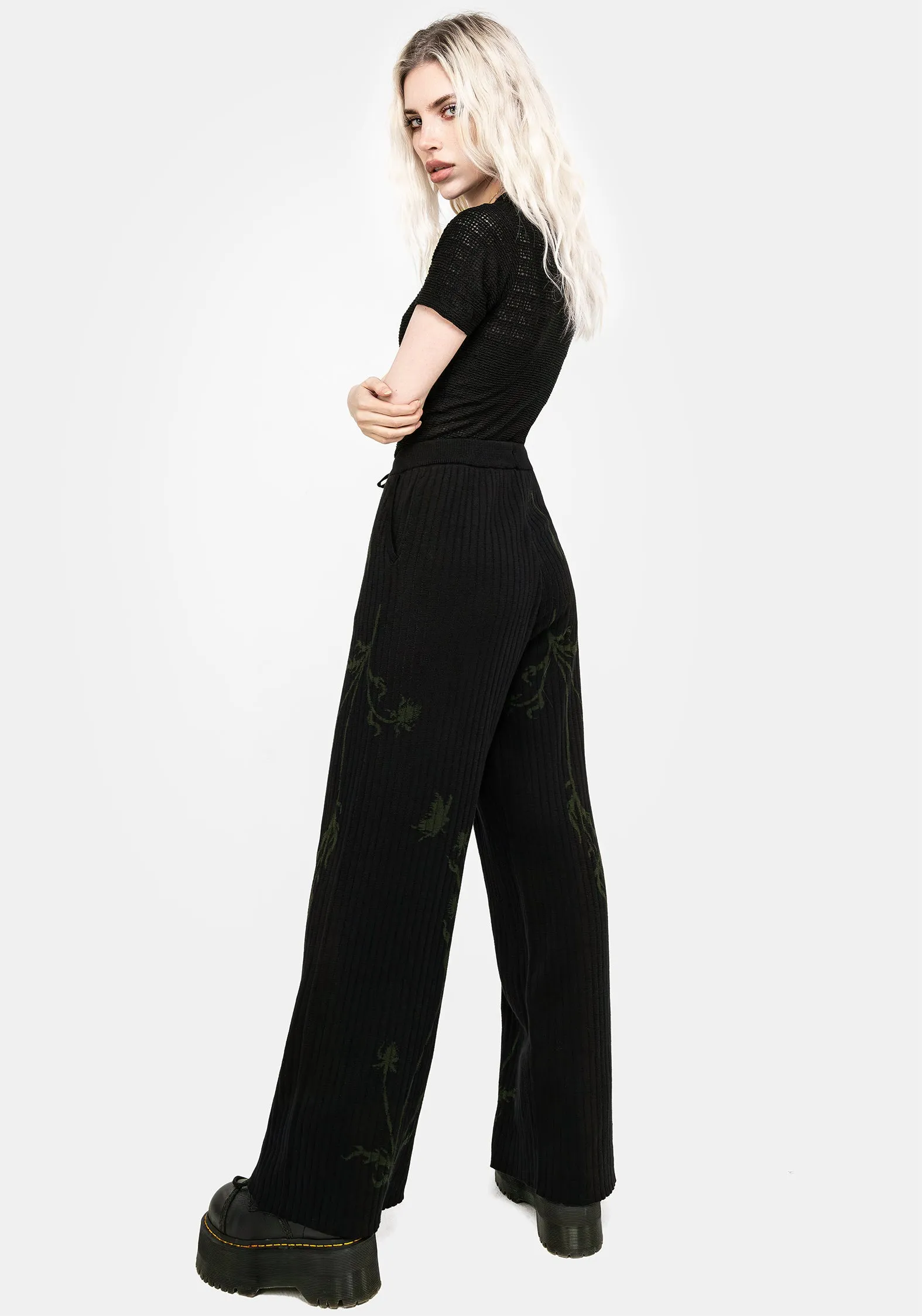 Diastella Floral Jacquard Rib Knit Trousers sold by Disturbia product image thumbnail 3