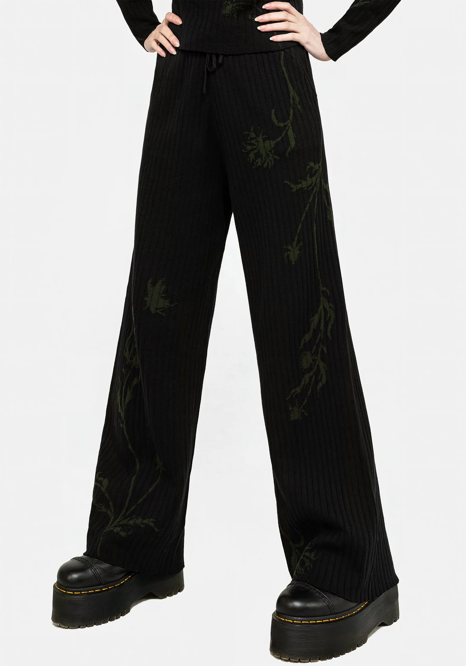 Diastella Floral Jacquard Rib Knit Trousers sold by Disturbia